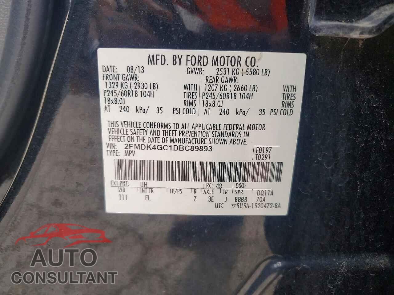 FORD EDGE 2013 - 2FMDK4GC1DBC89893
