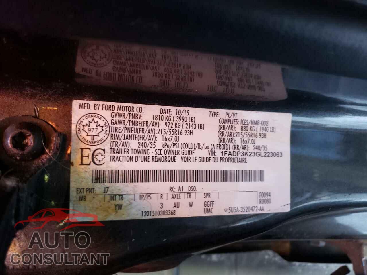 FORD FOCUS 2016 - 1FADP3K23GL223063