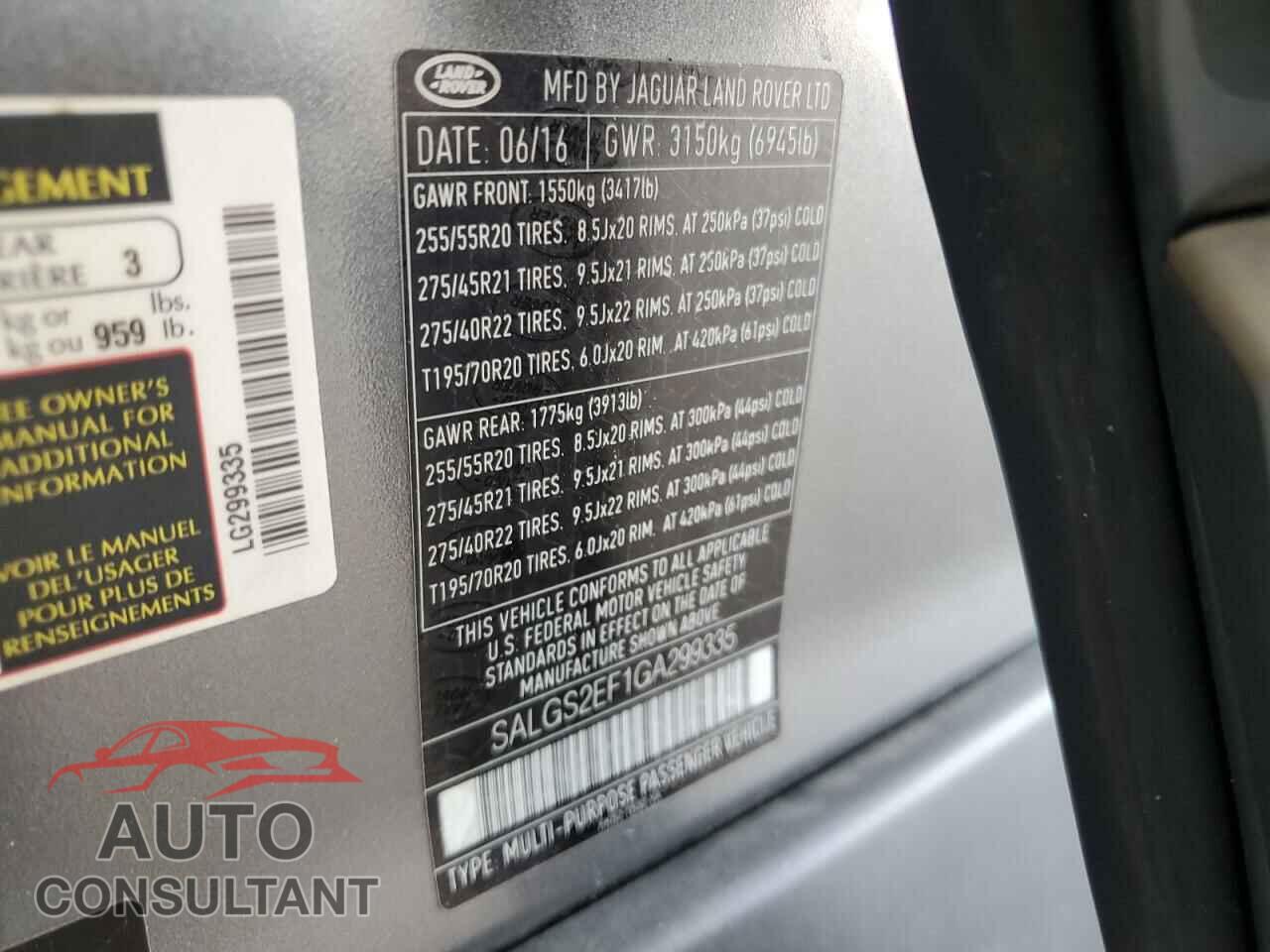LAND ROVER RANGEROVER 2016 - SALGS2EF1GA299335