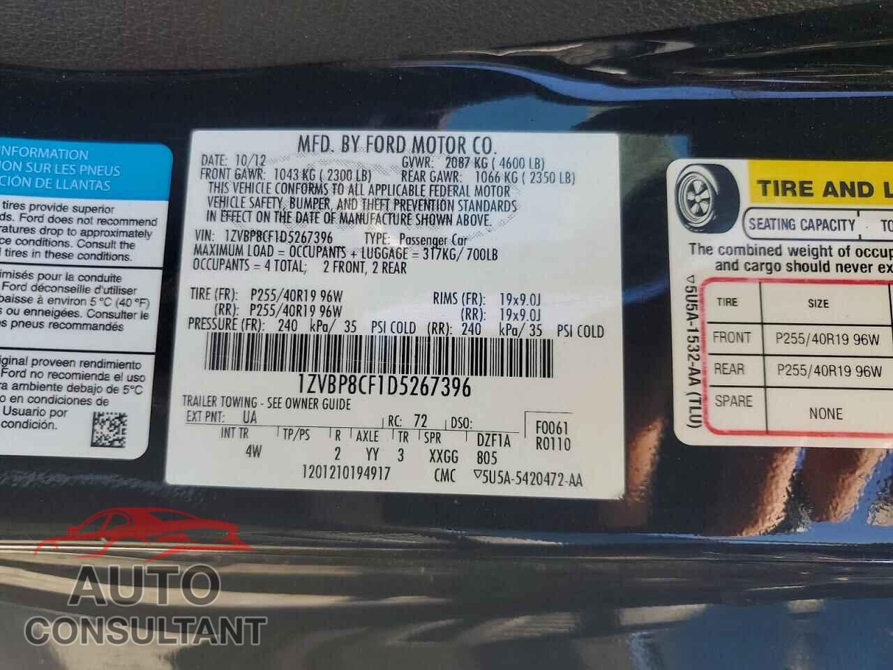 FORD MUSTANG 2013 - 1ZVBP8CF1D5267396