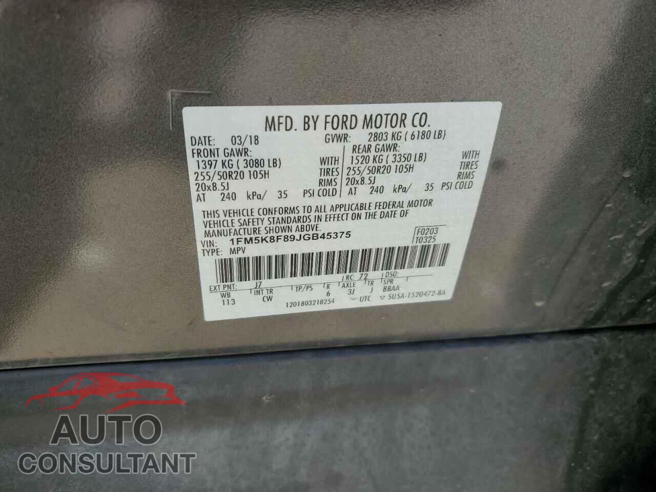 FORD EXPLORER 2018 - 1FM5K8F89JGB45375