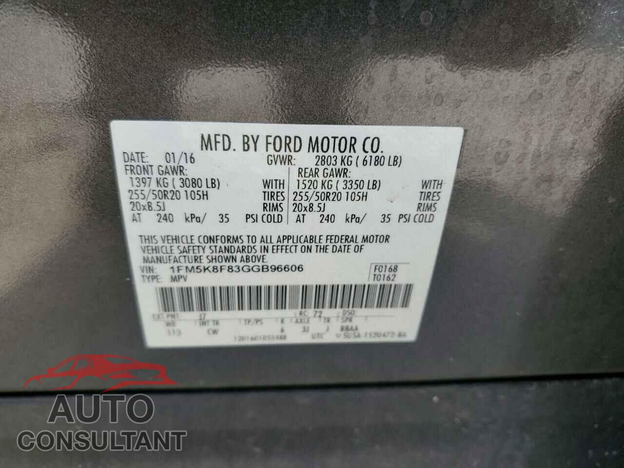 FORD EXPLORER 2016 - 1FM5K8F83GGB96606