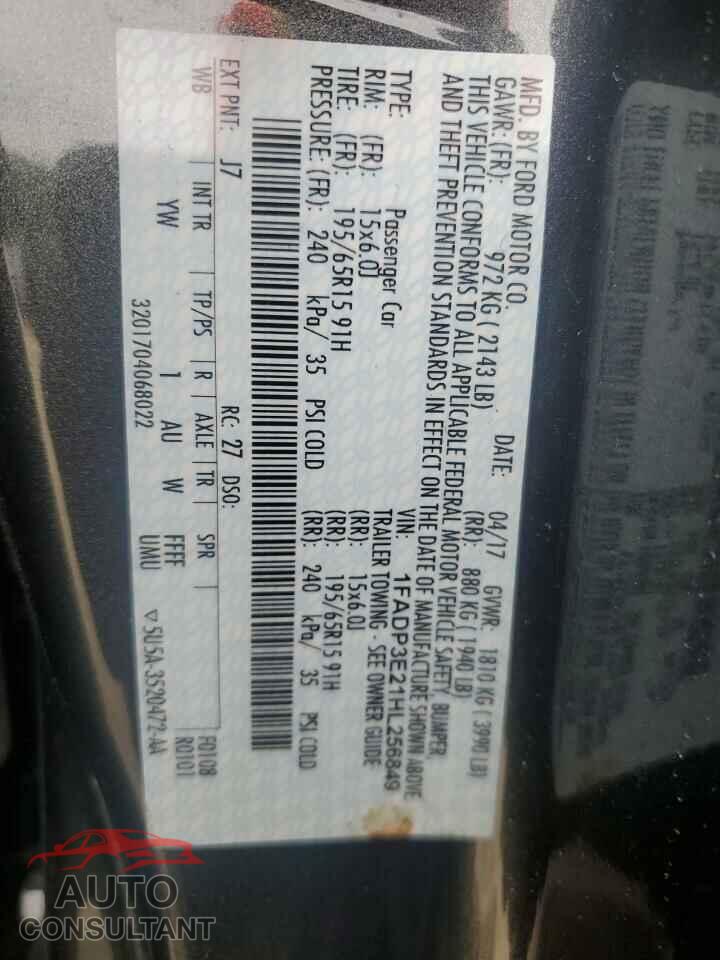 FORD FOCUS 2017 - 1FADP3E21HL256849