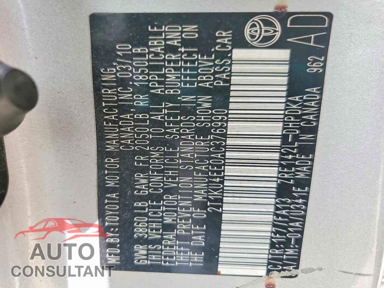 TOYOTA MATRIX 2010 - 2T1KU4EE0AC376990