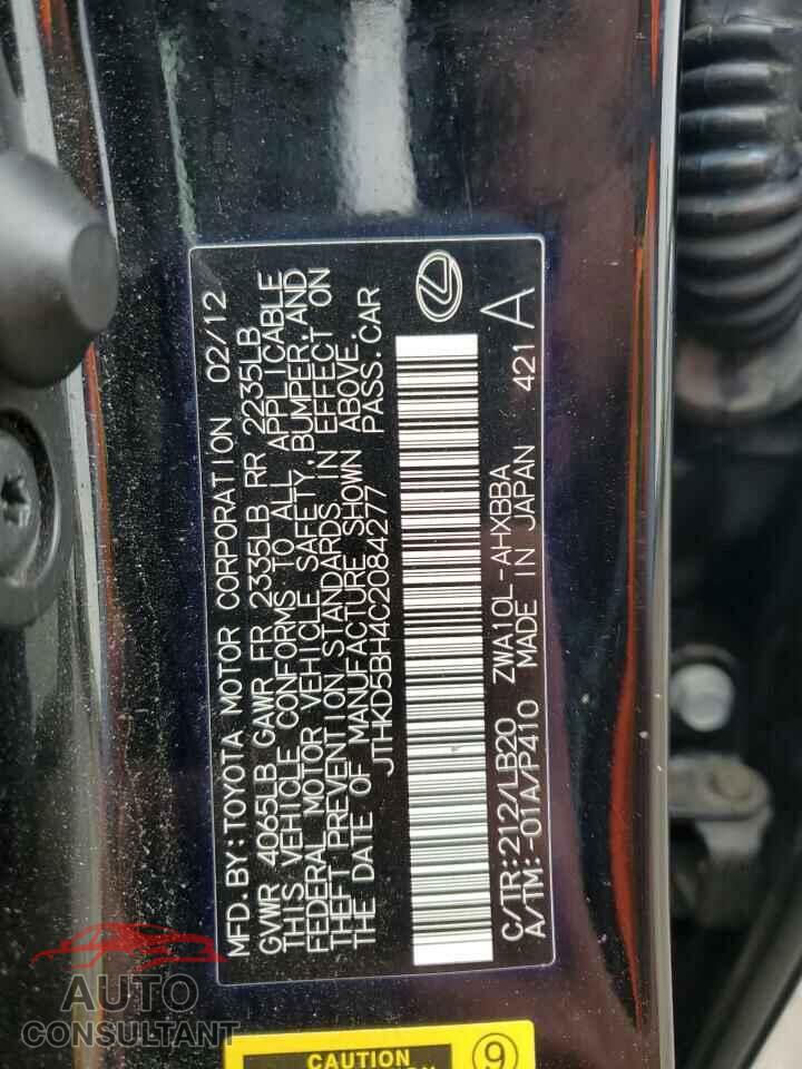 LEXUS CT 200 2012 - JTHKD5BH4C2084277