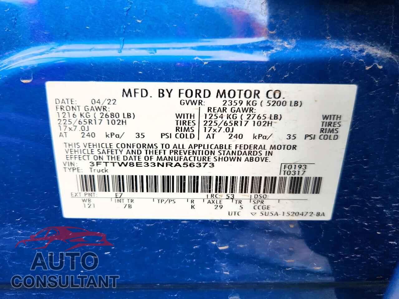 FORD MAVERICK 2022 - 3FTTW8E33NRA56373
