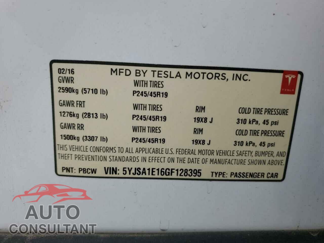 TESLA MODEL S 2016 - 5YJSA1E16GF128395