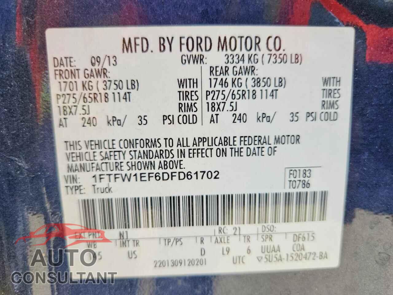 FORD F150 2013 - 1FTFW1EF6DFD61702