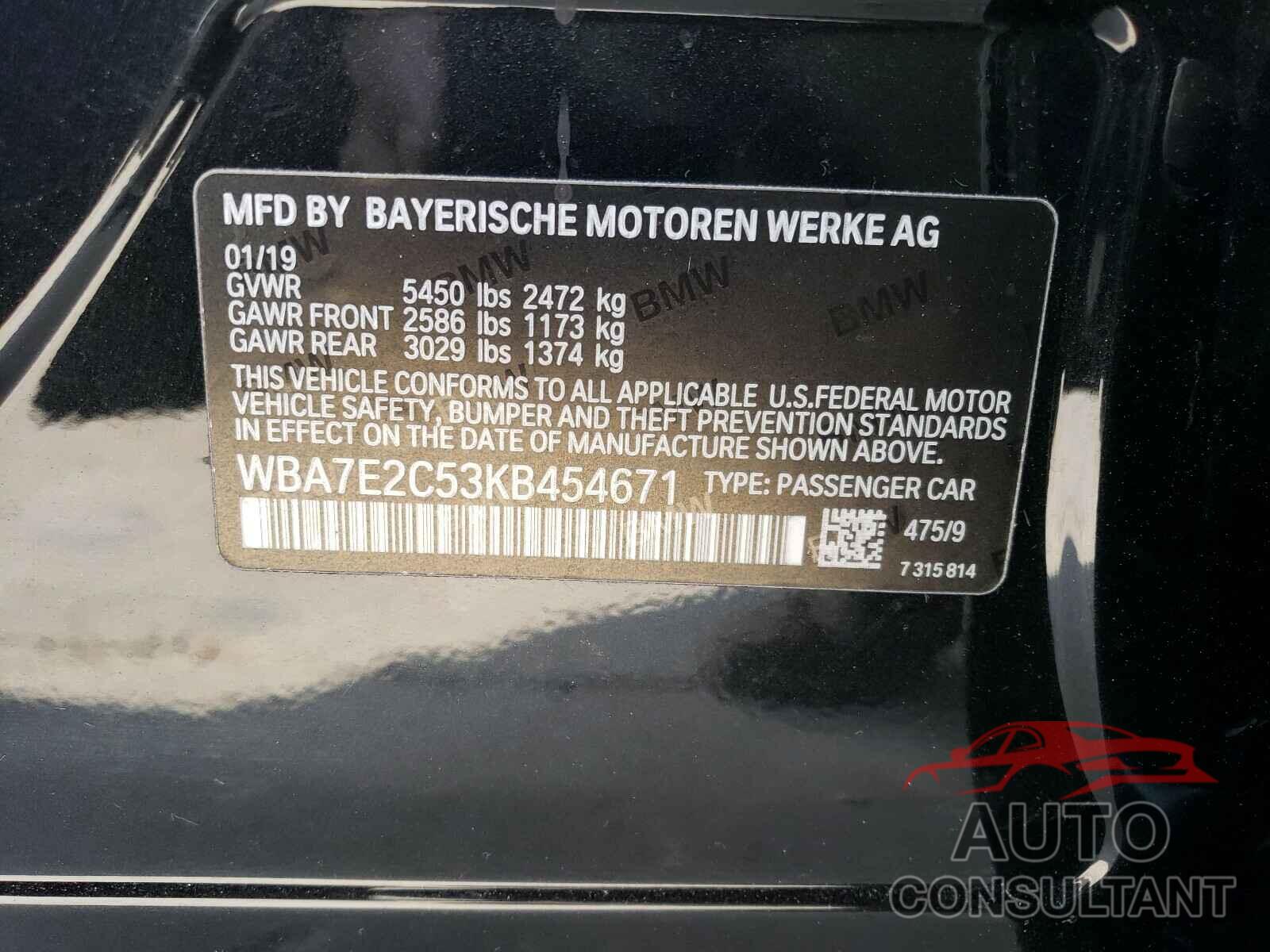 BMW 7 SERIES 2019 - WBA7E2C53KB454671
