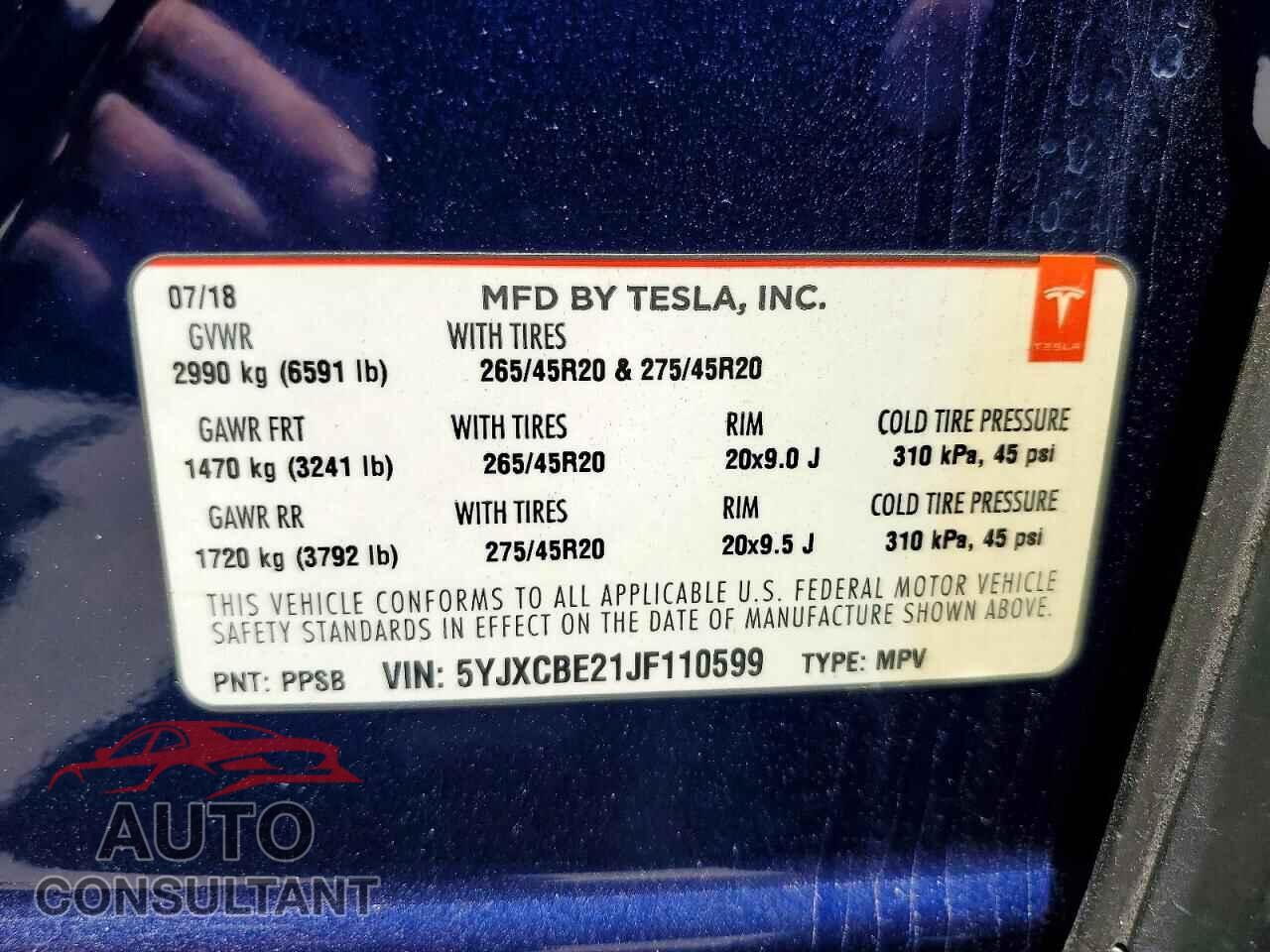 TESLA MODEL X 2018 - 5YJXCBE21JF110599