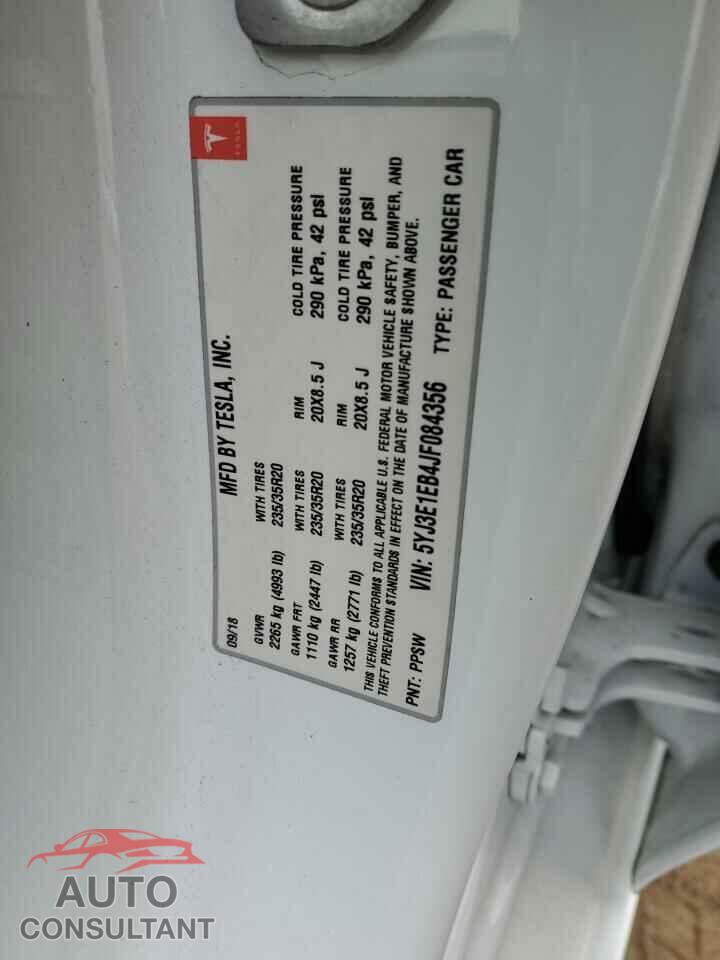 TESLA MODEL 3 2018 - 5YJ3E1EB4JF084356