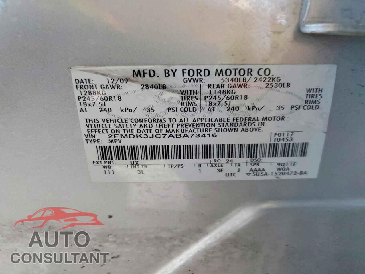 FORD EDGE 2010 - 2FMDK3JC7ABA73416