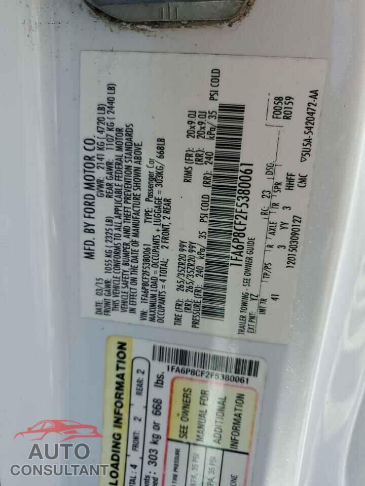 FORD MUSTANG 2015 - 1FA6P8CF2F5380061