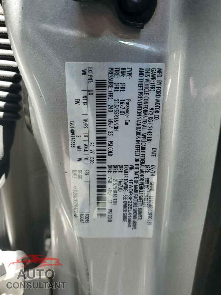 FORD FOCUS 2014 - 1FADP3F22EL414660