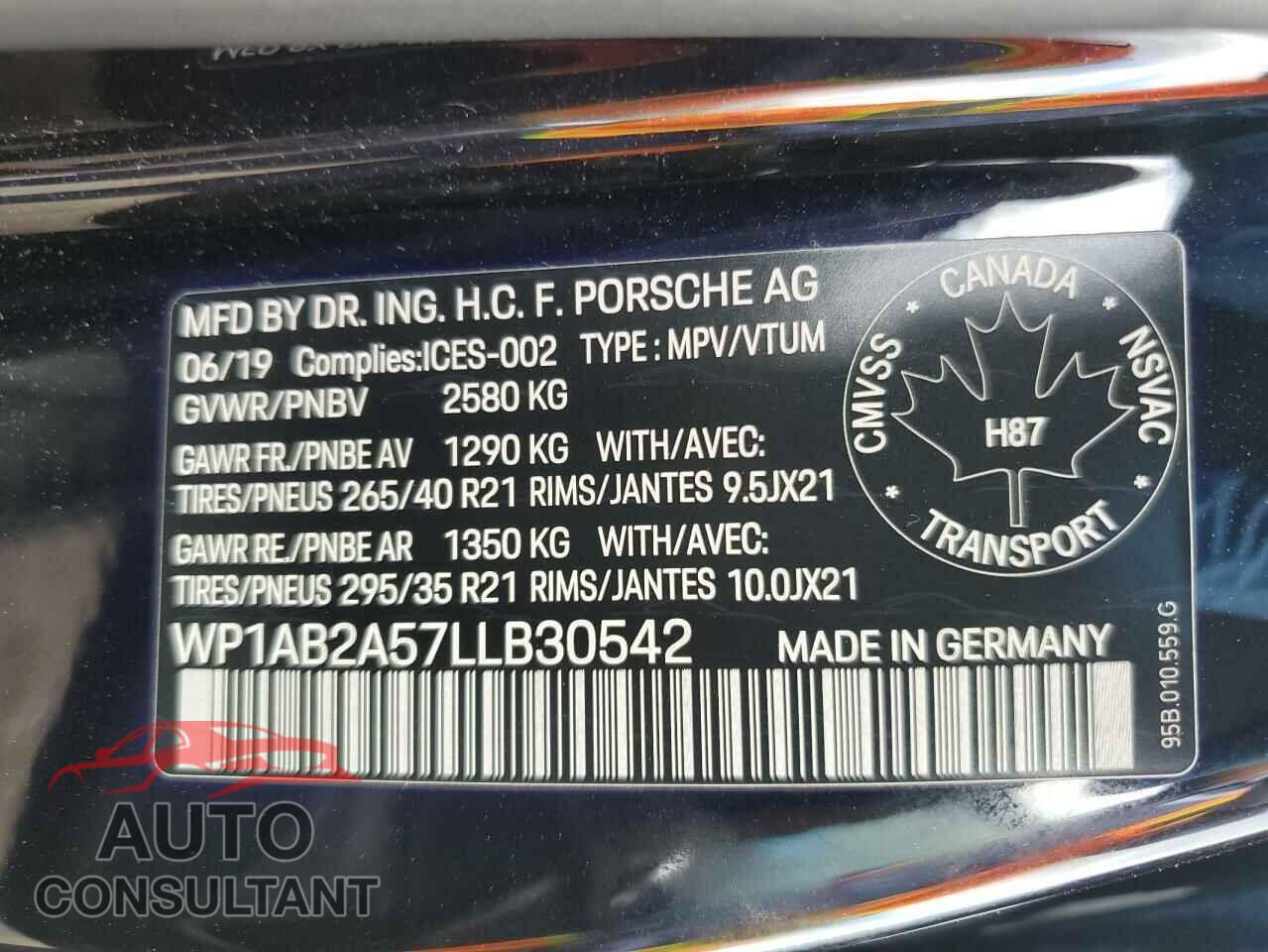 PORSCHE MACAN 2020 - WP1AB2A57LLB30542