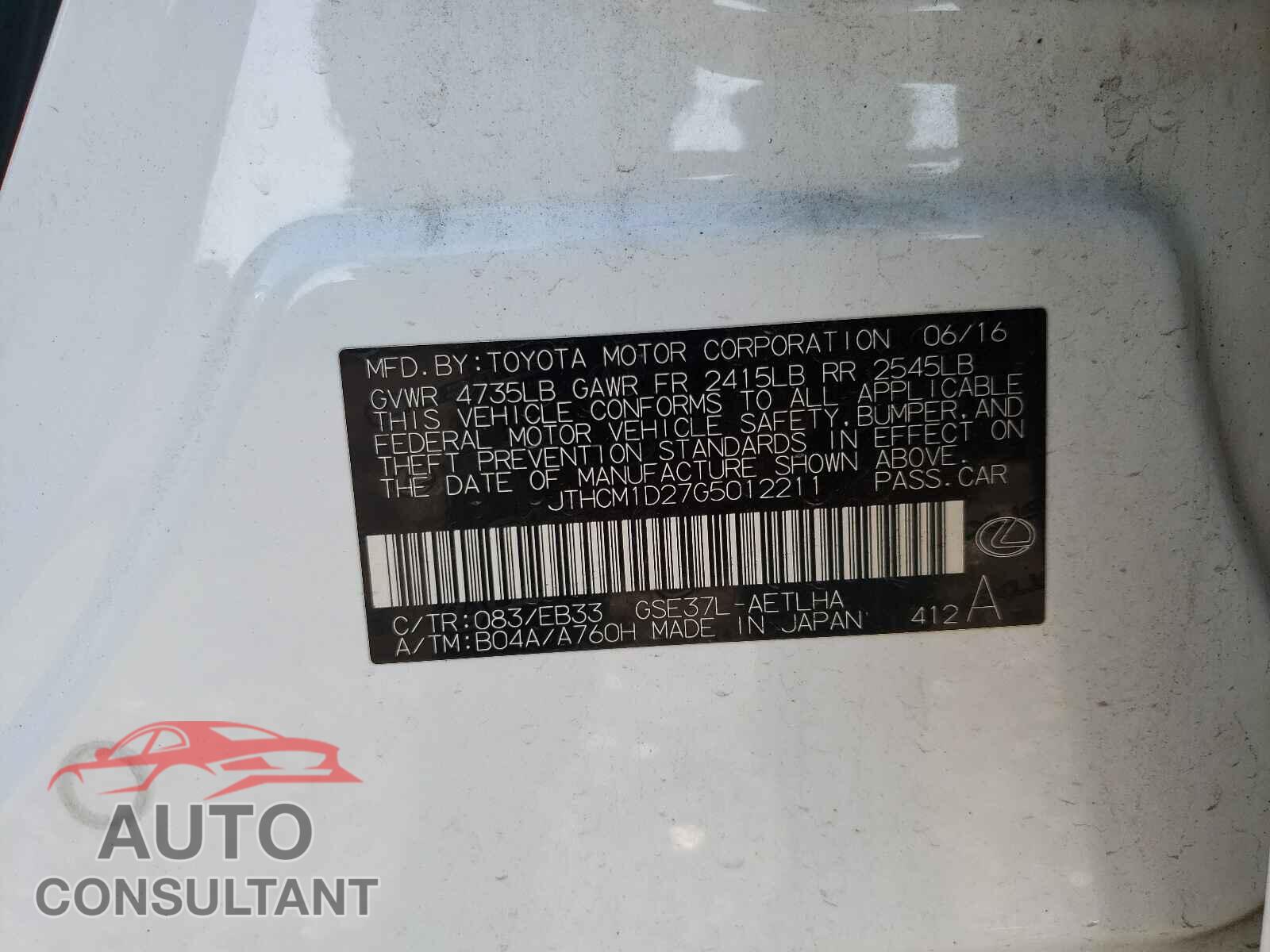 LEXUS IS 2016 - JTHCM1D27G5012211