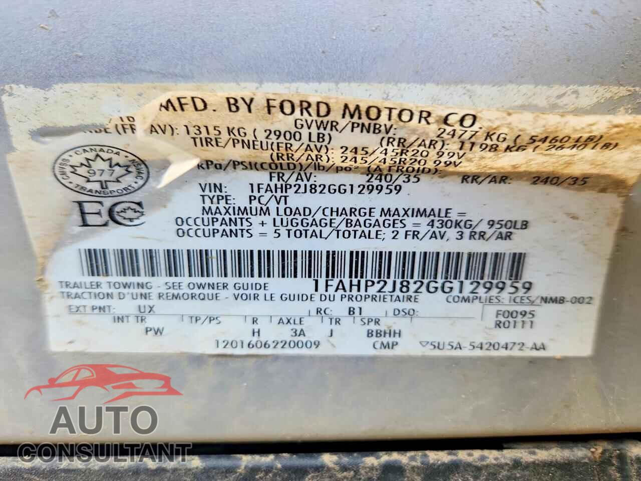 FORD TAURUS 2016 - 1FAHP2J82GG129959