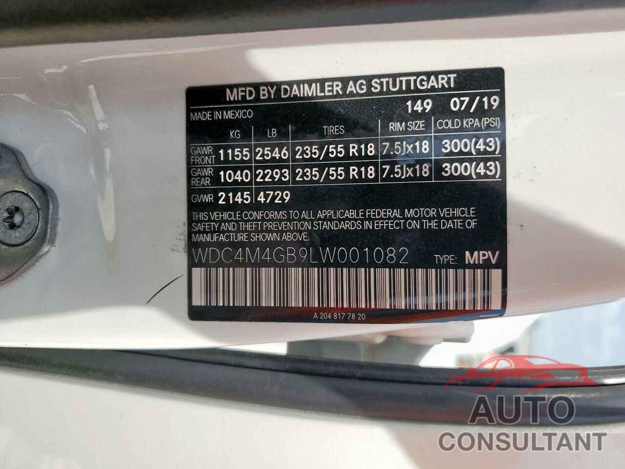 MERCEDES-BENZ GLB-CLASS 2020 - WDC4M4GB9LW001082