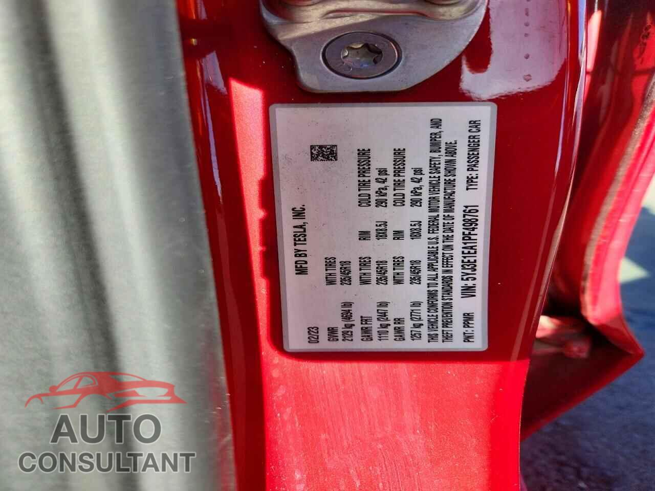 TESLA MODEL 3 2023 - 5YJ3E1EA1PF498761