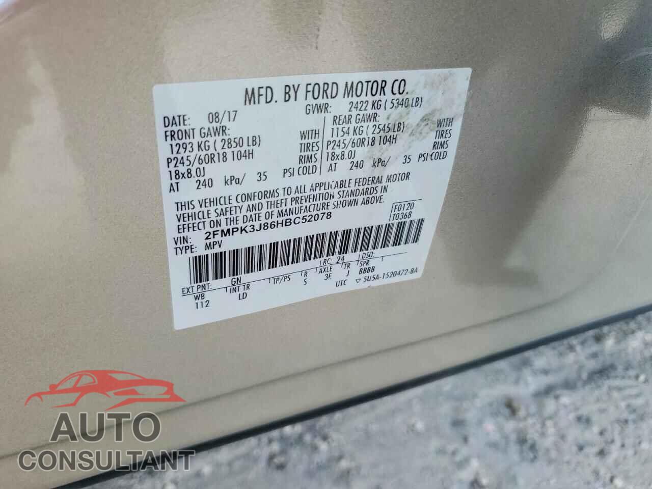 FORD EDGE 2017 - 2FMPK3J86HBC52078