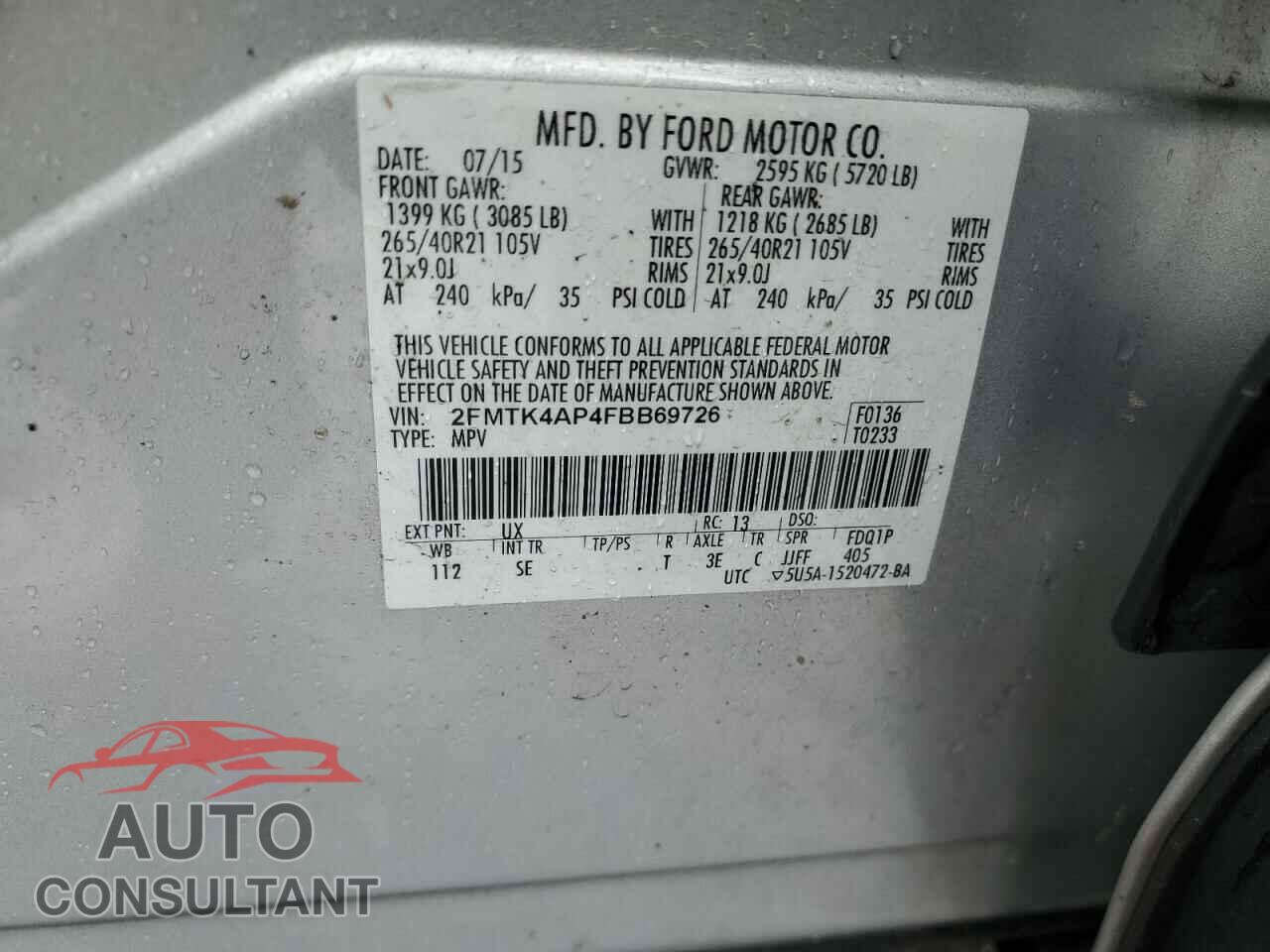 FORD EDGE 2015 - 2FMTK4AP4FBB69726