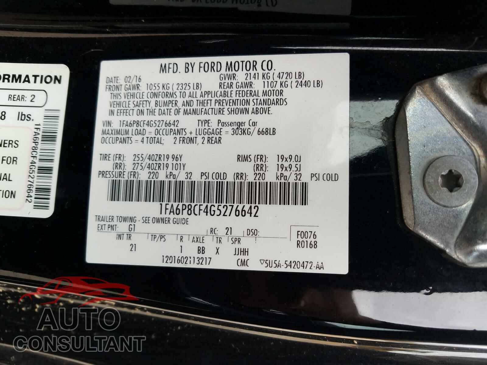 FORD MUSTANG 2016 - 1FA6P8CF4G5276642