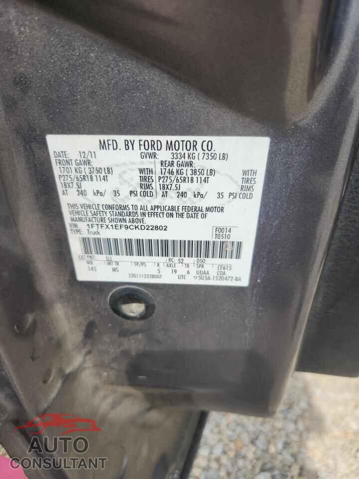 FORD F150 2012 - 1FTFX1EF9CKD22802