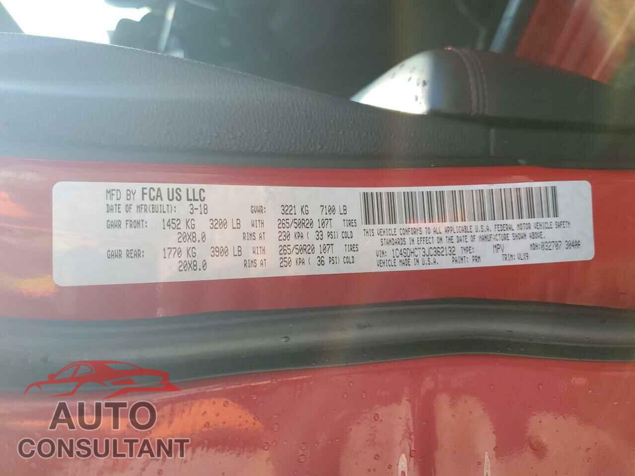 DODGE DURANGO 2018 - 1C4SDHCT3JC362132