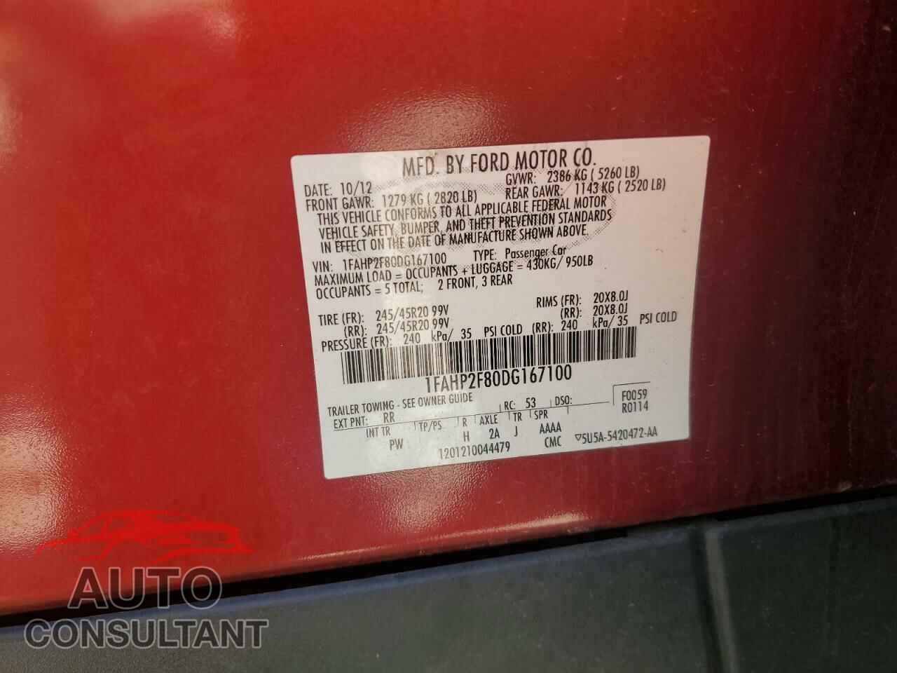 FORD TAURUS 2013 - 1FAHP2F80DG167100