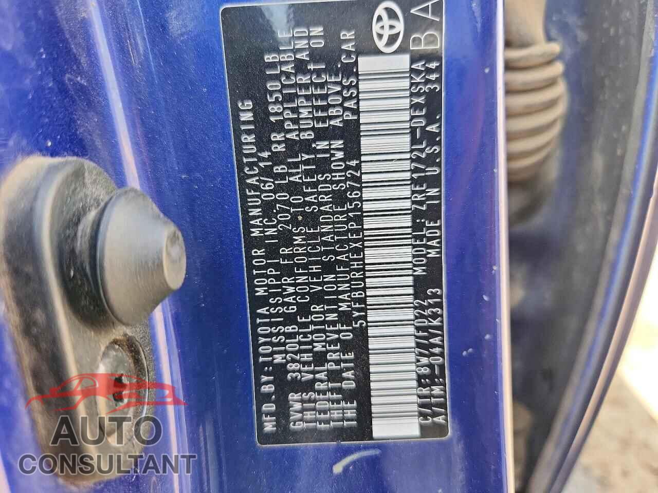 TOYOTA COROLLA 2014 - 5YFBURHEXEP156724