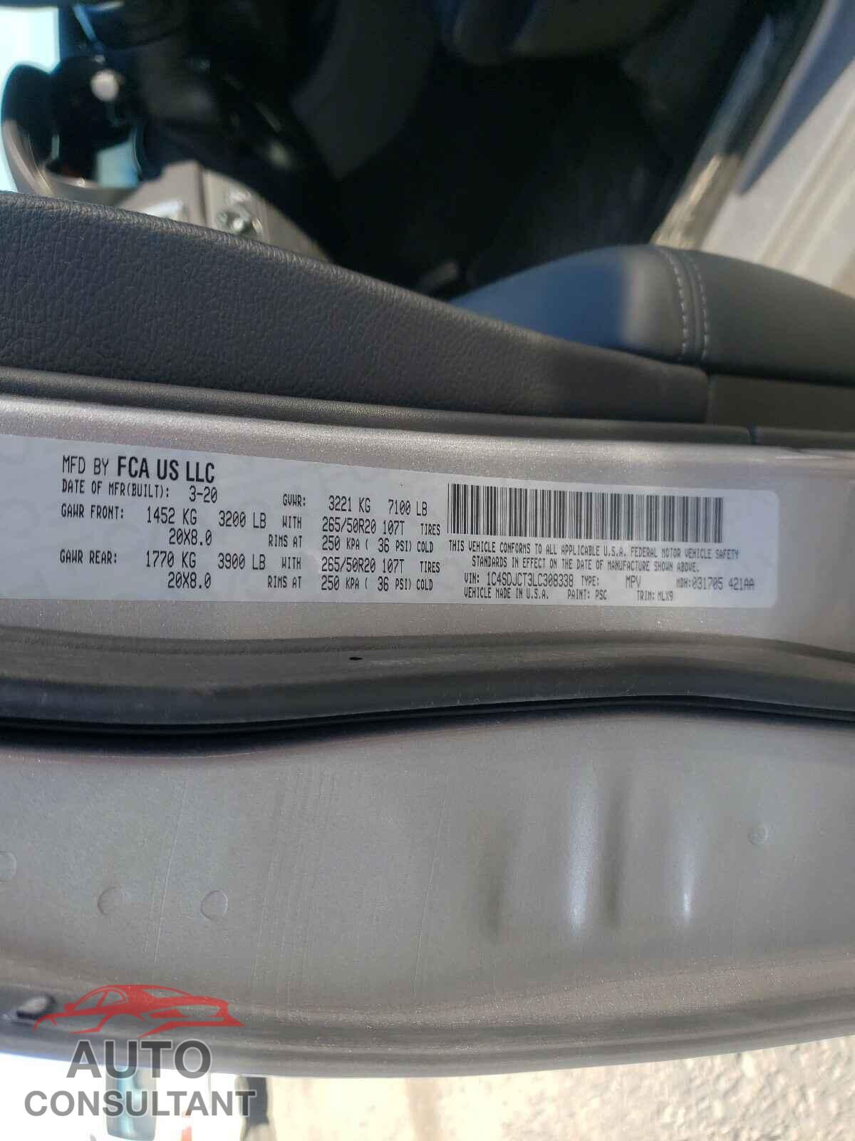DODGE DURANGO 2020 - 1C4SDJCT3LC308338