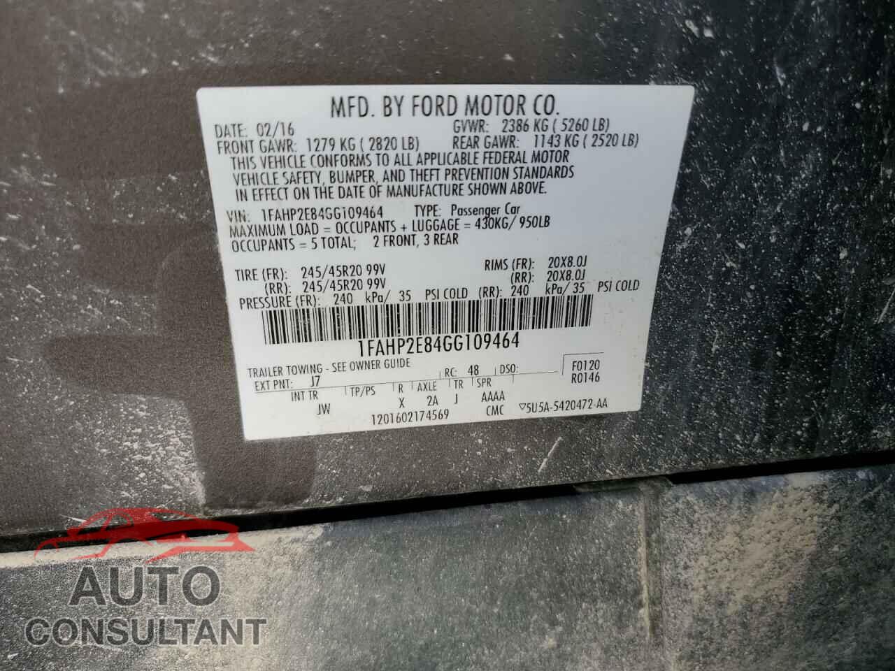 FORD TAURUS 2016 - 1FAHP2E84GG109464