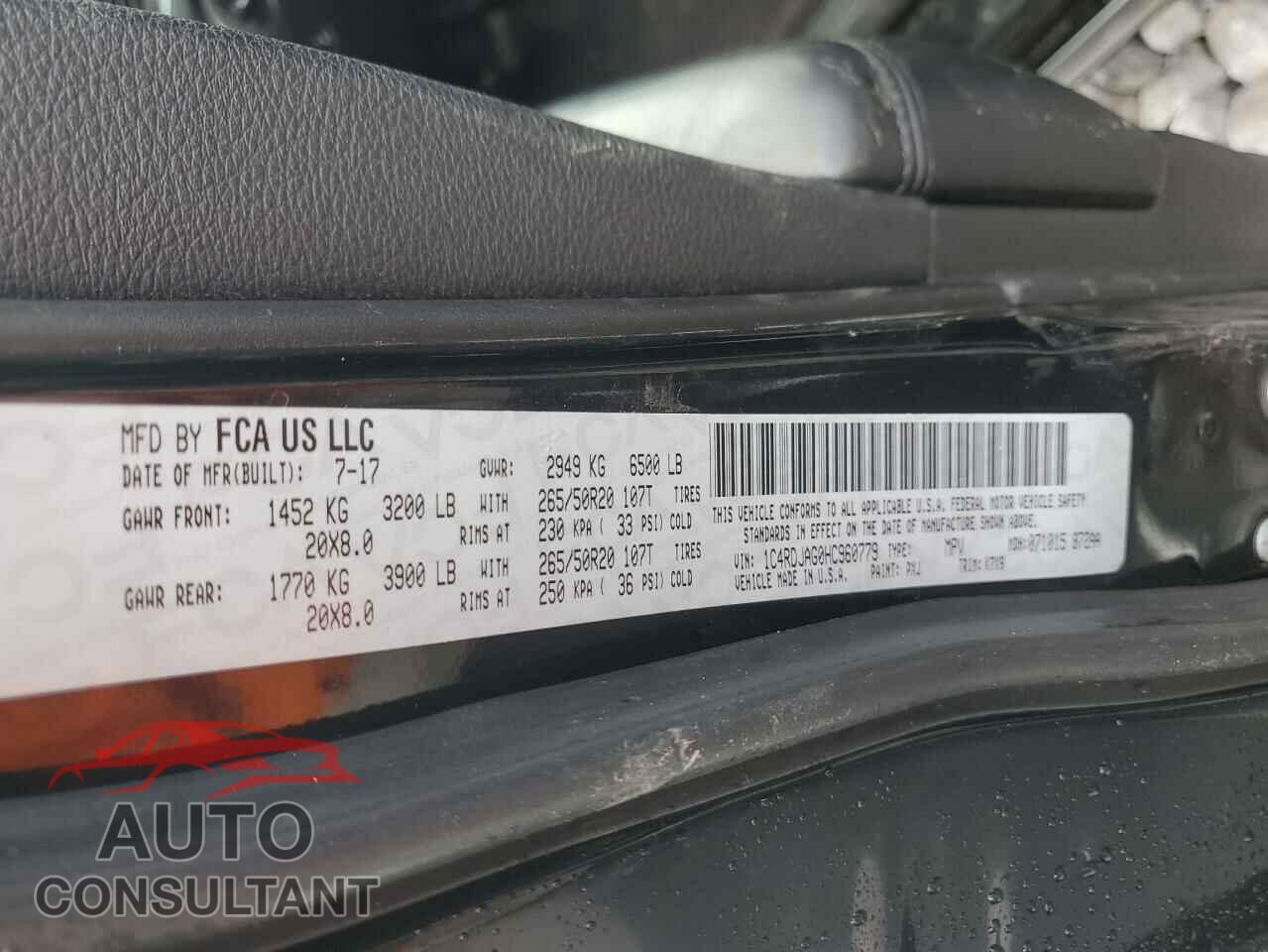 DODGE DURANGO 2017 - 1C4RDJAG0HC960779