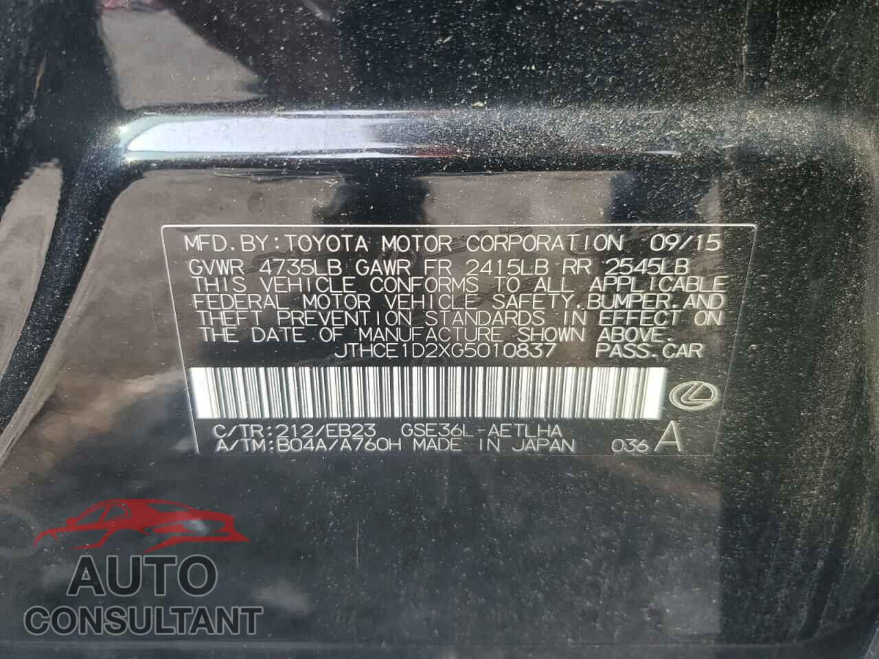LEXUS IS 2016 - JTHCE1D2XG5010837