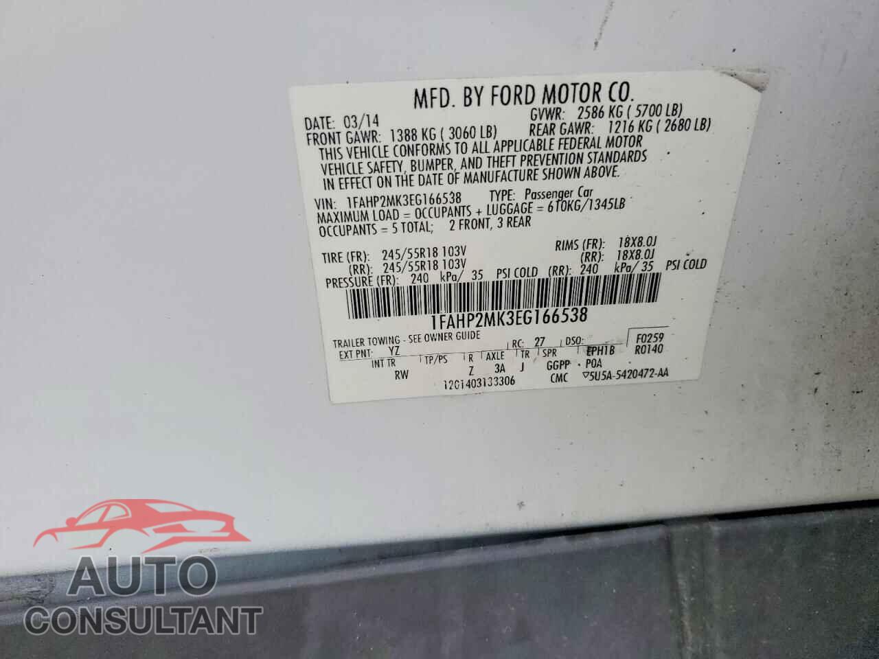 FORD TAURUS 2014 - 1FAHP2MK3EG166538
