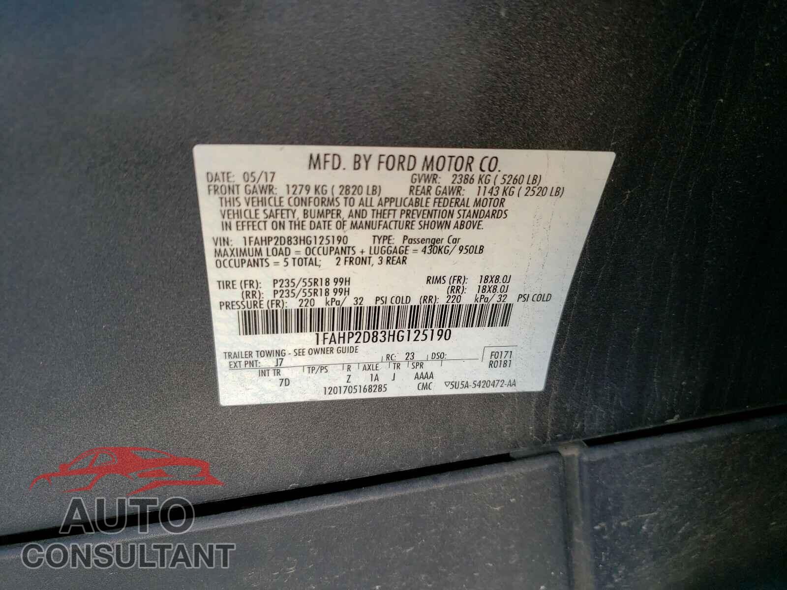 FORD TAURUS 2017 - 1FAHP2D83HG125190