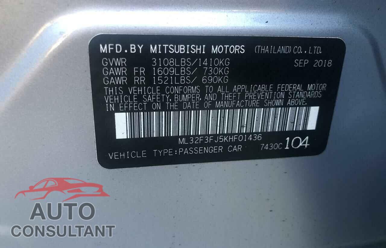 MITSUBISHI MIRAGE 2019 - ML32F3FJ5KHF01436