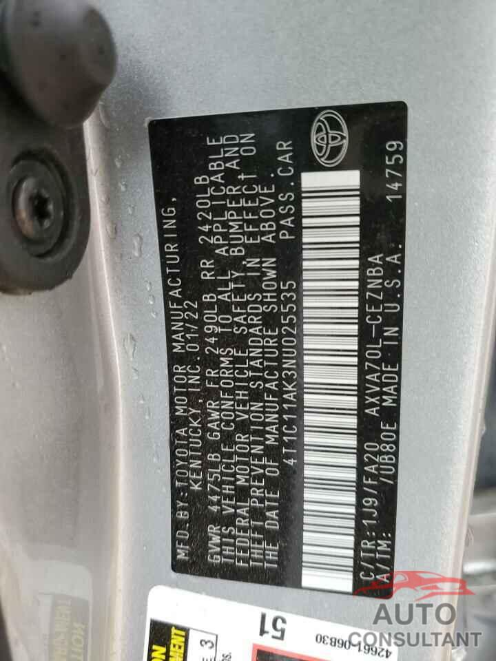 TOYOTA CAMRY 2022 - 4T1C11AK3NU025535