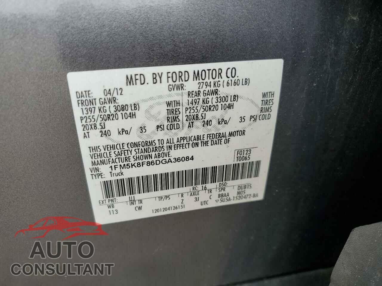 FORD EXPLORER 2013 - 1FM5K8F86DGA36084