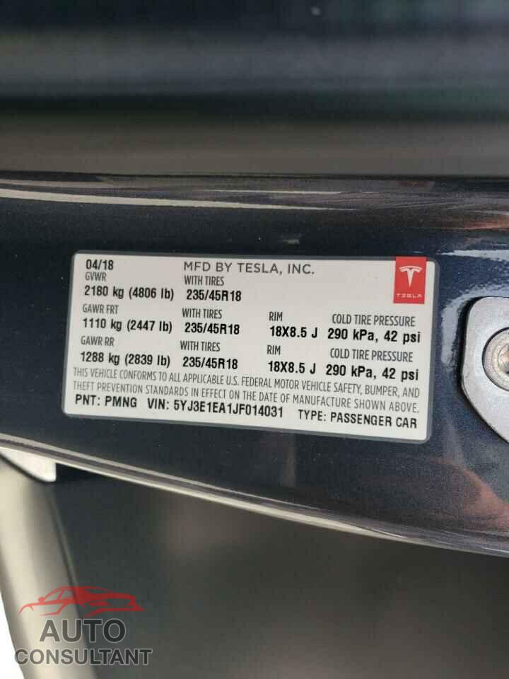 TESLA MODEL 3 2018 - 5YJ3E1EA1JF014031