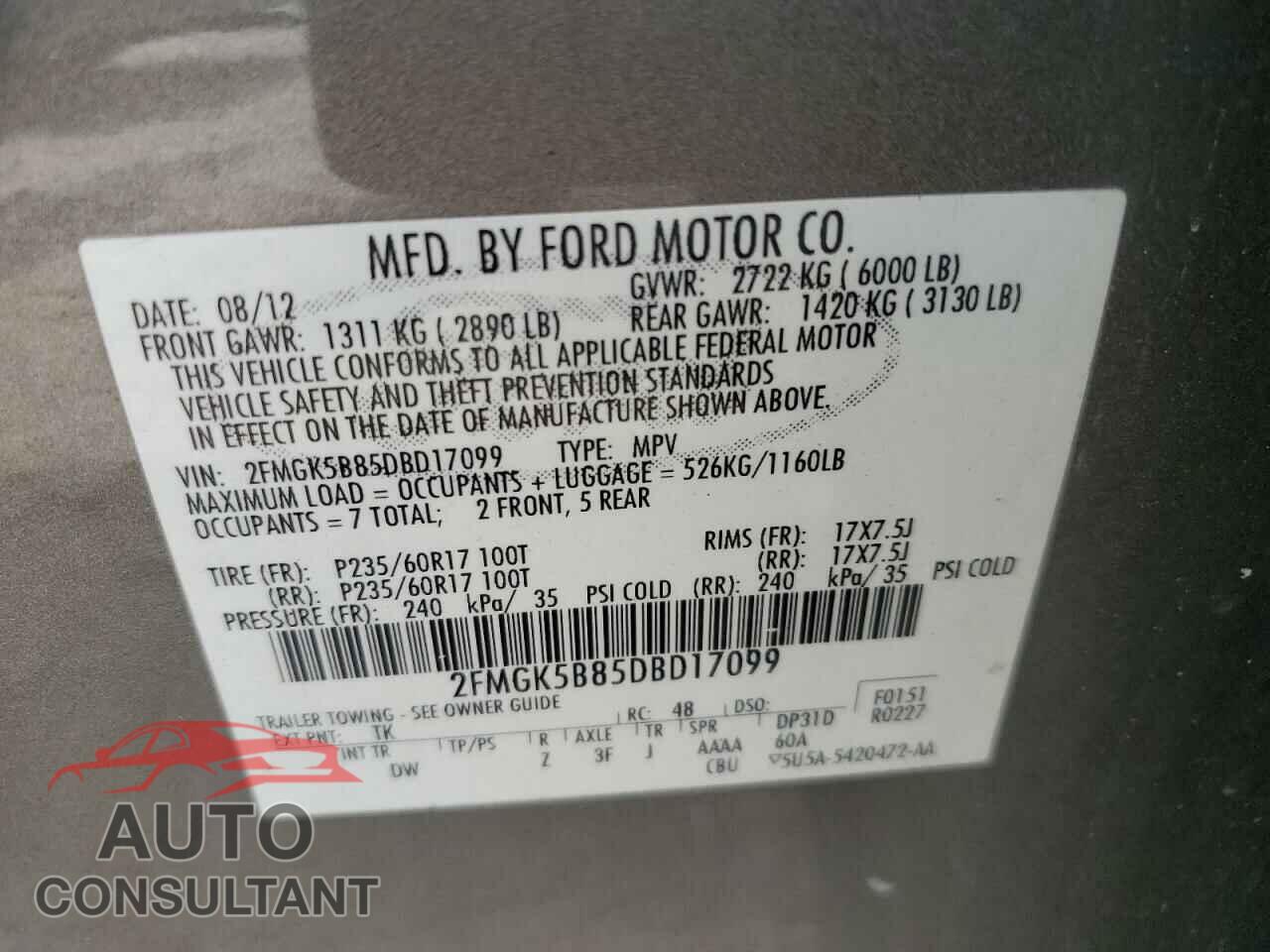 FORD FLEX 2013 - 2FMGK5B85DBD17099