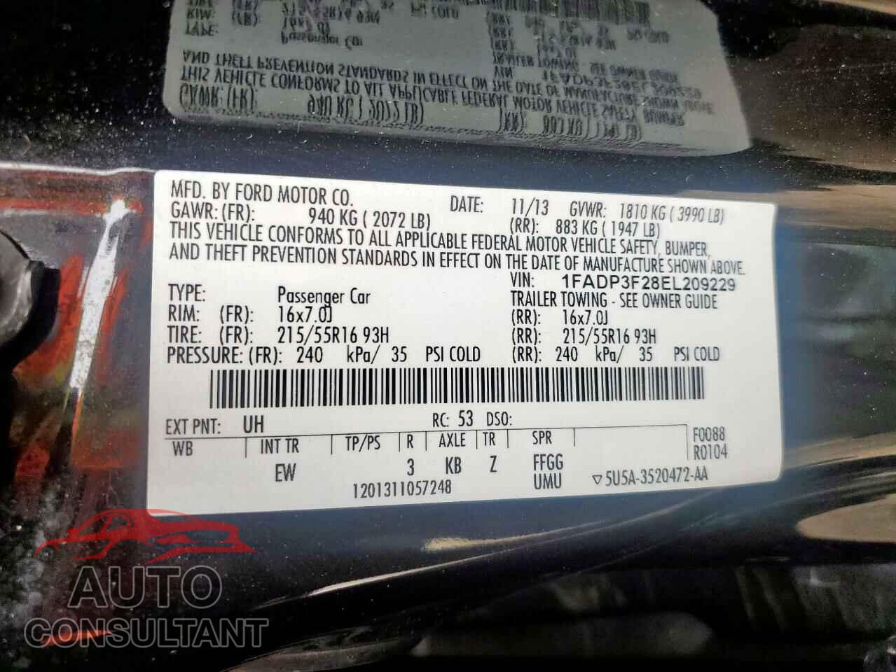 FORD FOCUS 2014 - 1FADP3F28EL209229