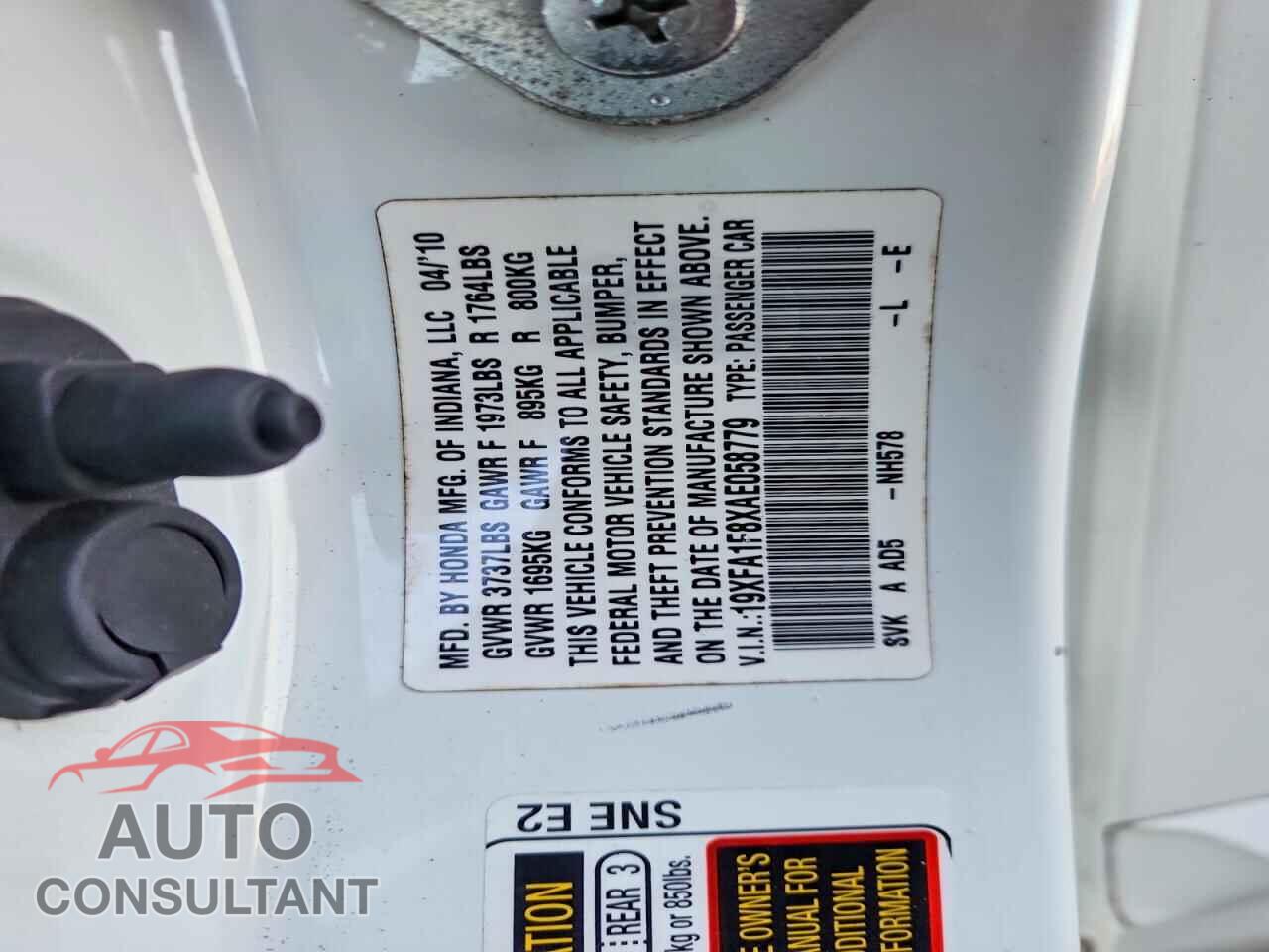 HONDA CIVIC 2010 - 19XFA1F8XAE058779