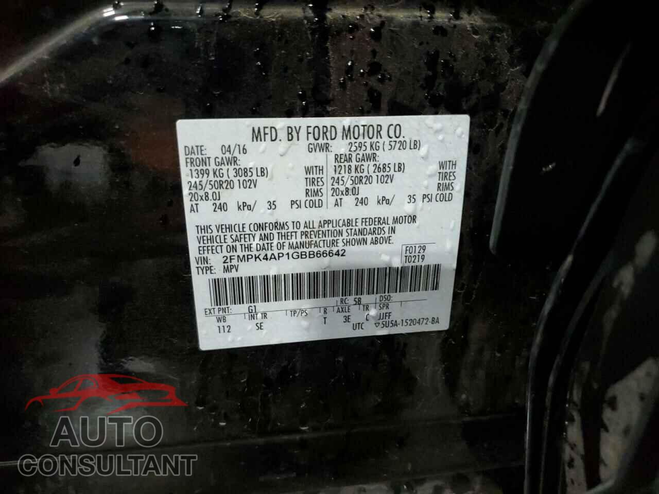 FORD EDGE 2016 - 2FMPK4AP1GBB66642