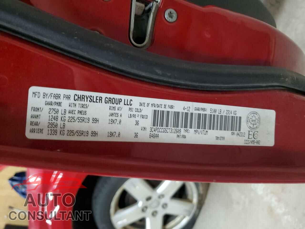 DODGE JOURNEY 2012 - 3C4PDCCG5CT312609