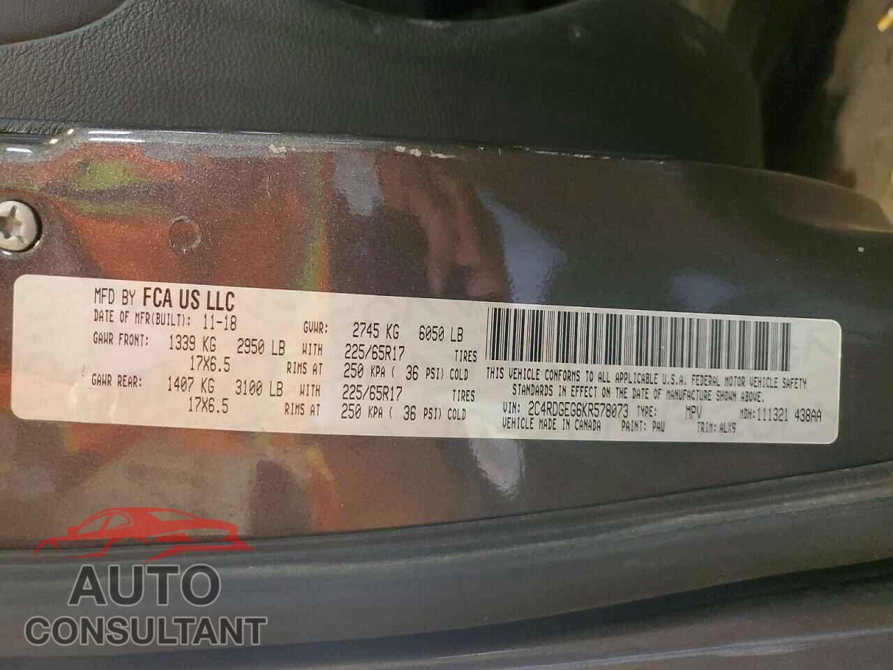 DODGE CARAVAN 2019 - 2C4RDGEG6KR578073