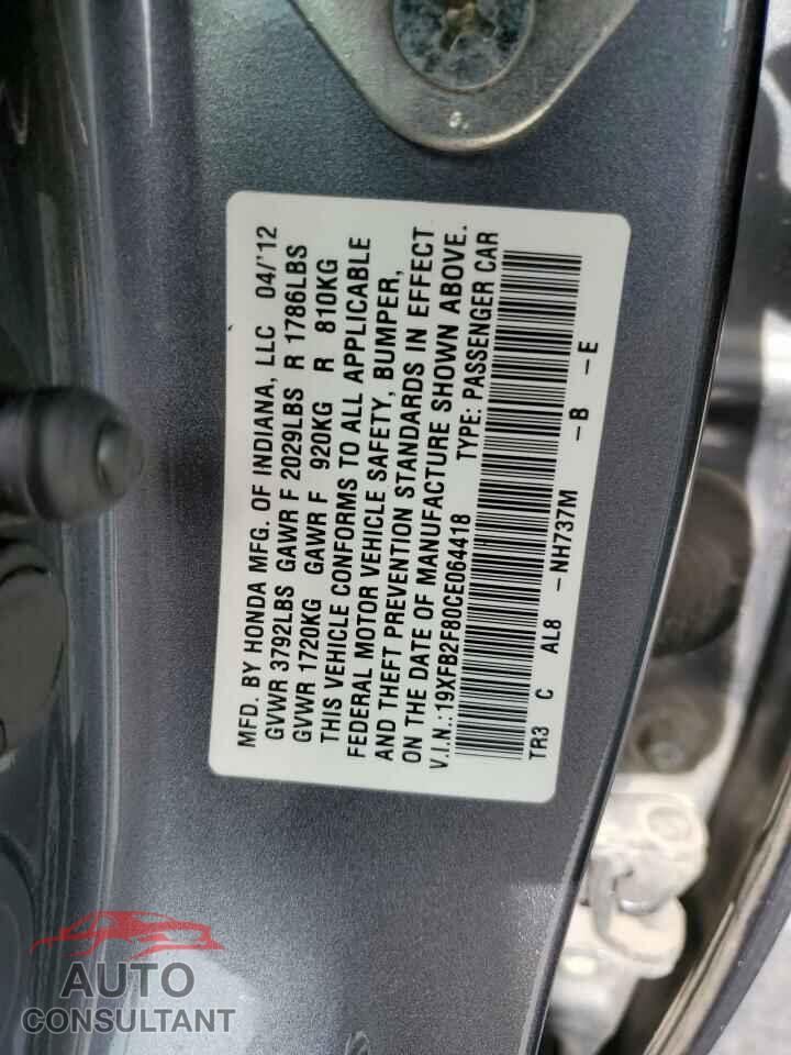 HONDA CIVIC 2012 - 19XFB2F80CE064418