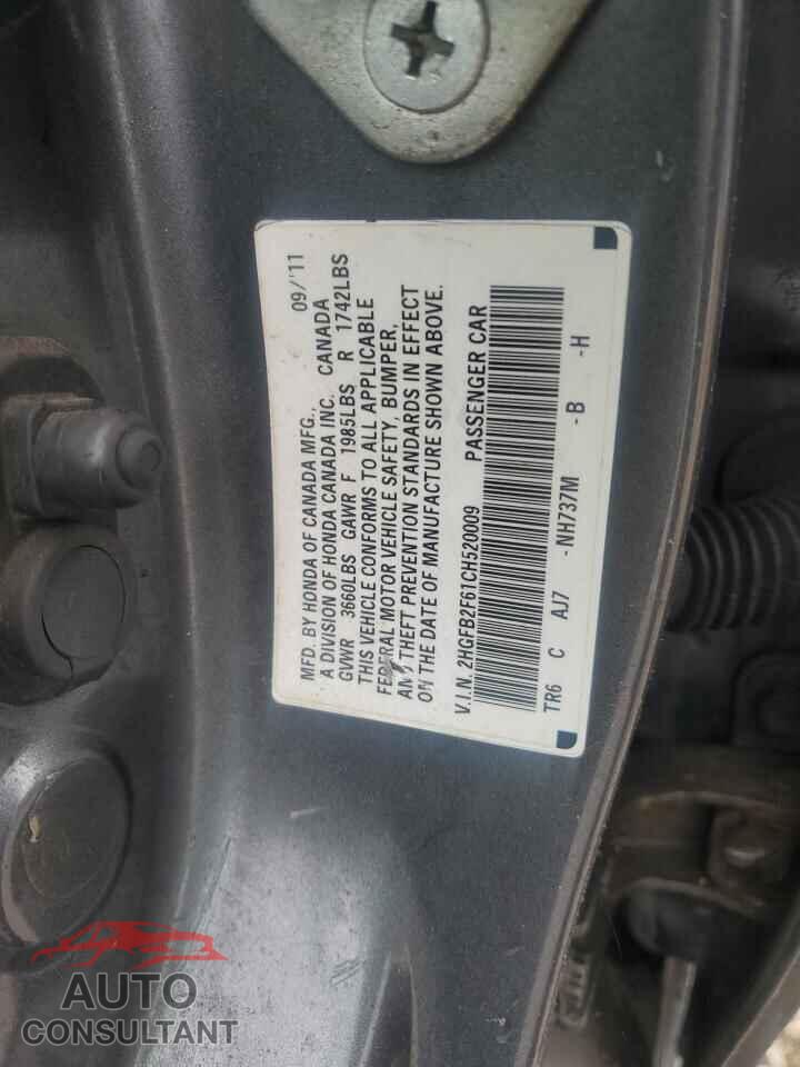 HONDA CIVIC 2012 - 2HGFB2F61CH520009