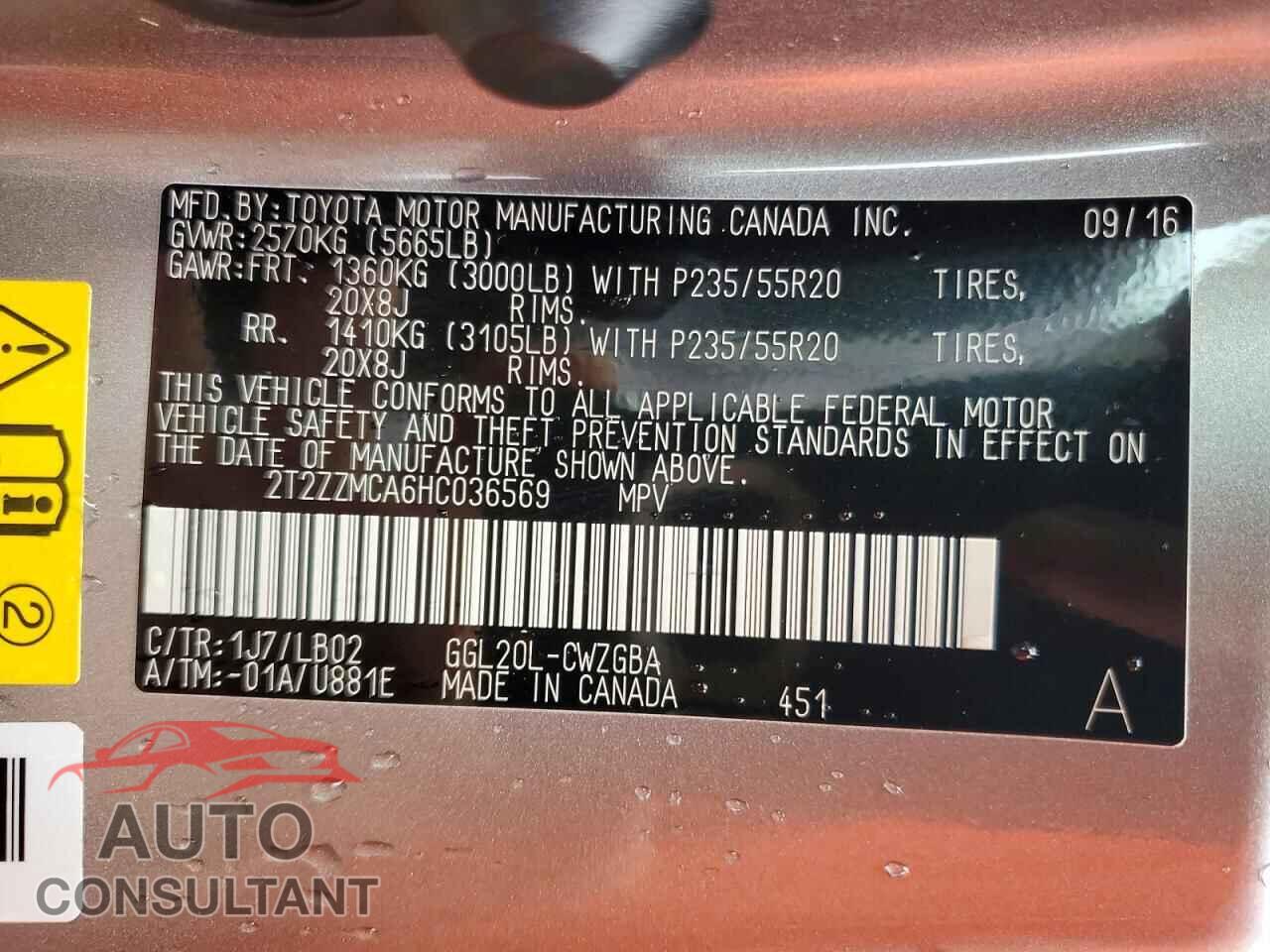 LEXUS RX350 2017 - 2T2ZZMCA6HC036569