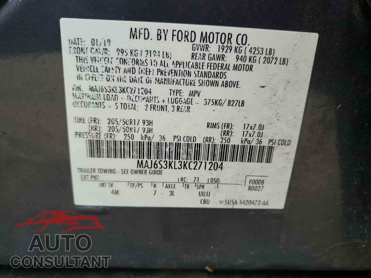 FORD ECOSPORT 2019 - MAJ6S3KL3KC271204